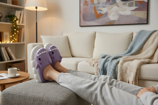 Pantufas de Tubarão Antiderrapantes para Mulher | Sola Grossa de Algodão