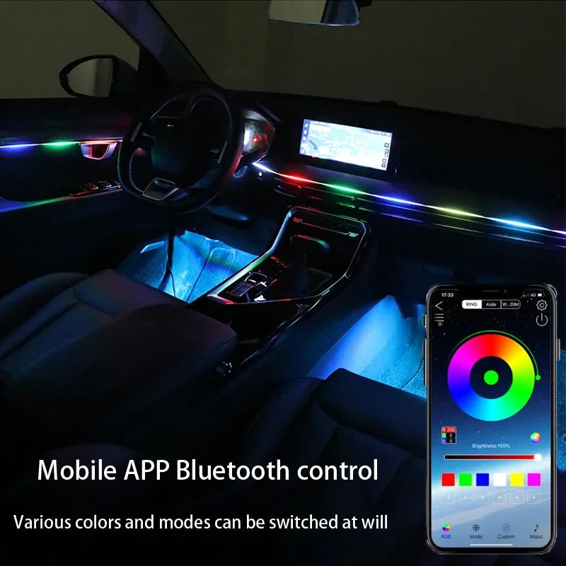 Luzes LED Interior Carro 64 Cores | App Bluetooth | 18 Tiras