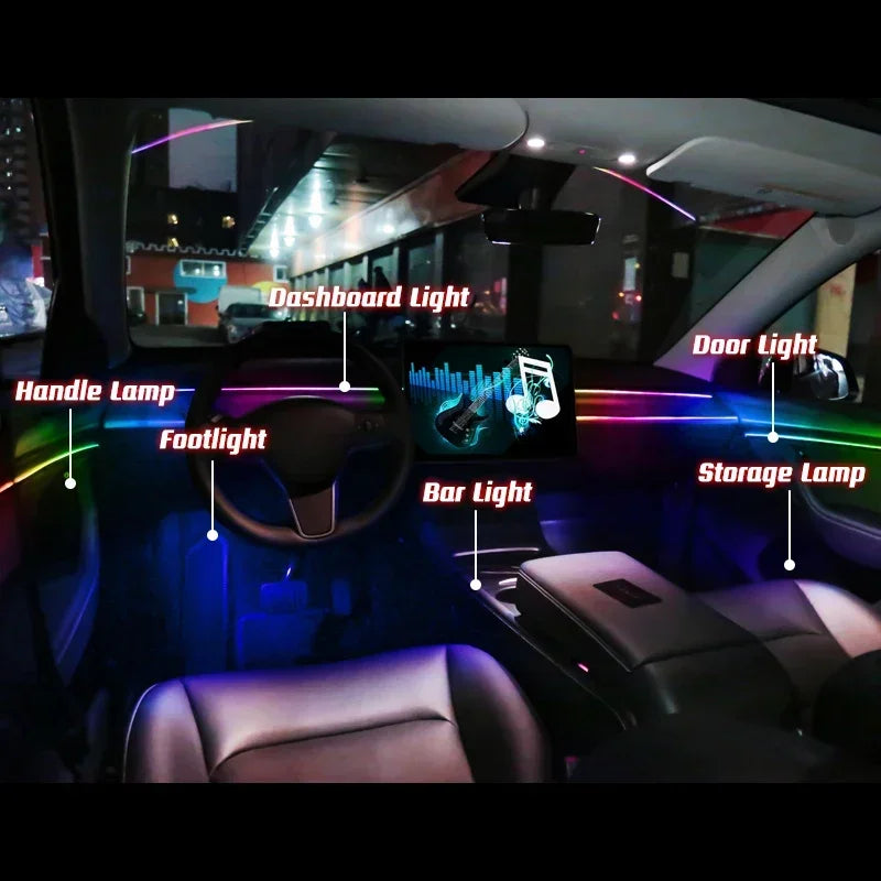Luzes LED Interior Carro 64 Cores | App Bluetooth | 18 Tiras