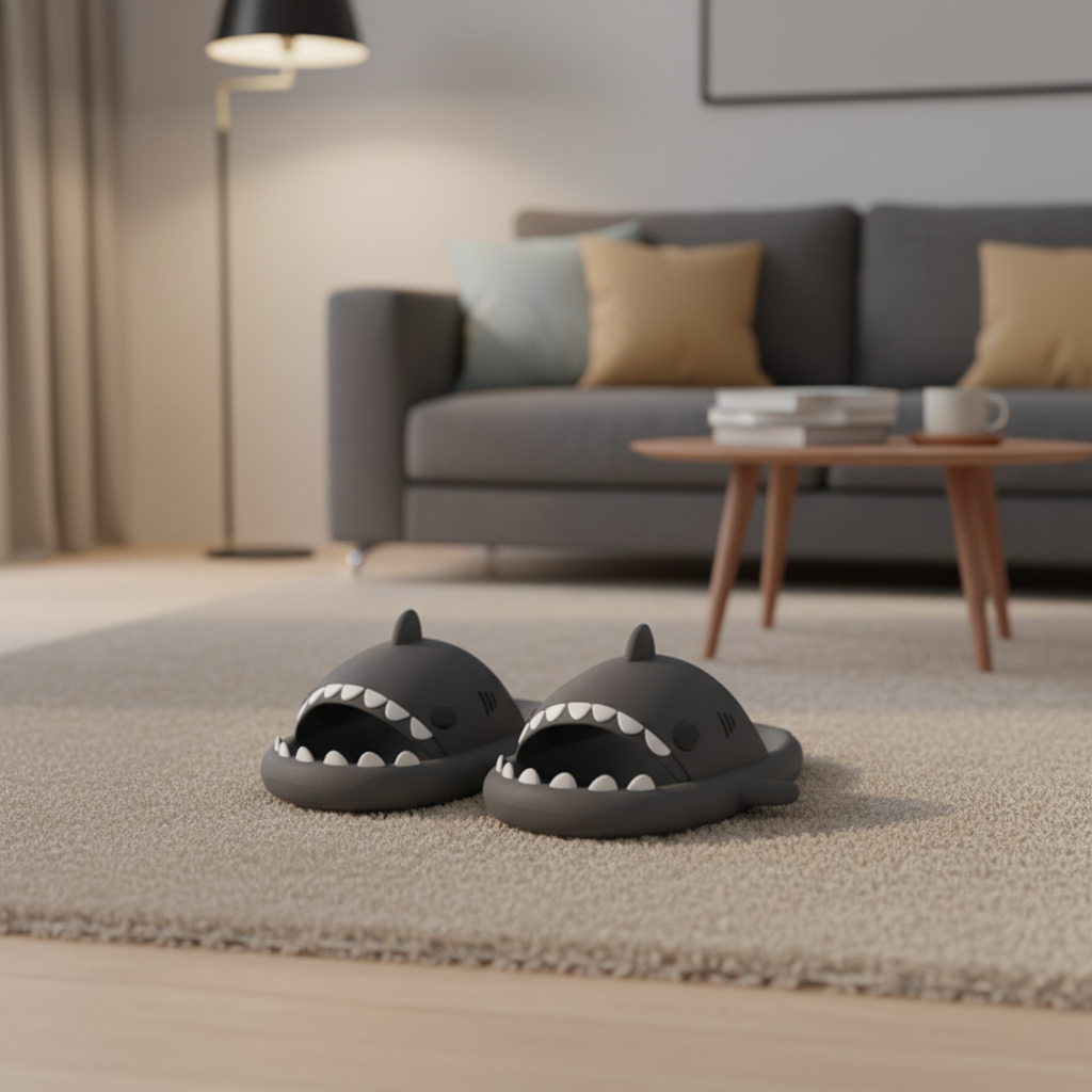 Carbon Black Shark Slippers
